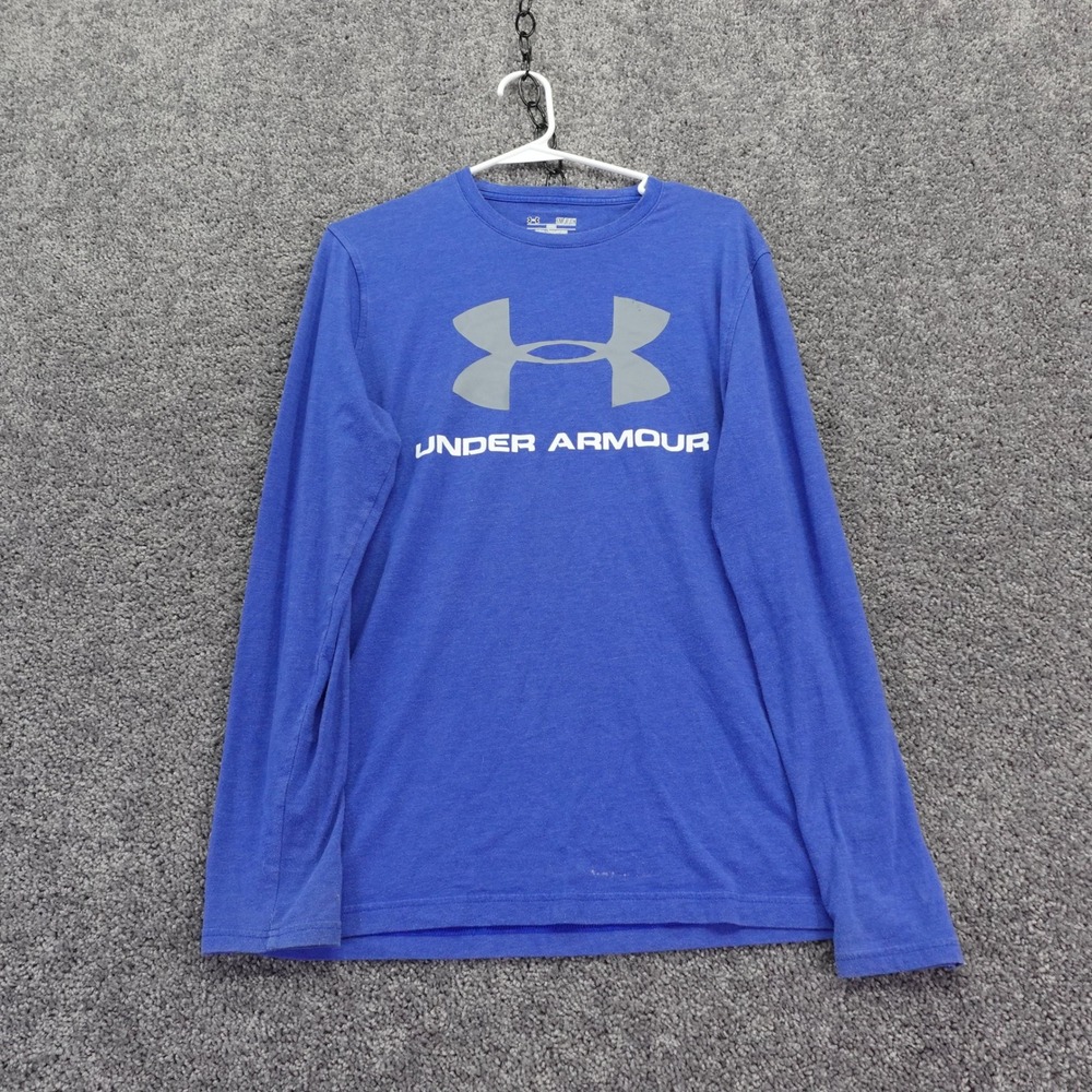 Under Armour T Shirt Mens Small Blue HeatGear Loose Fit Long Sleeve Athletic